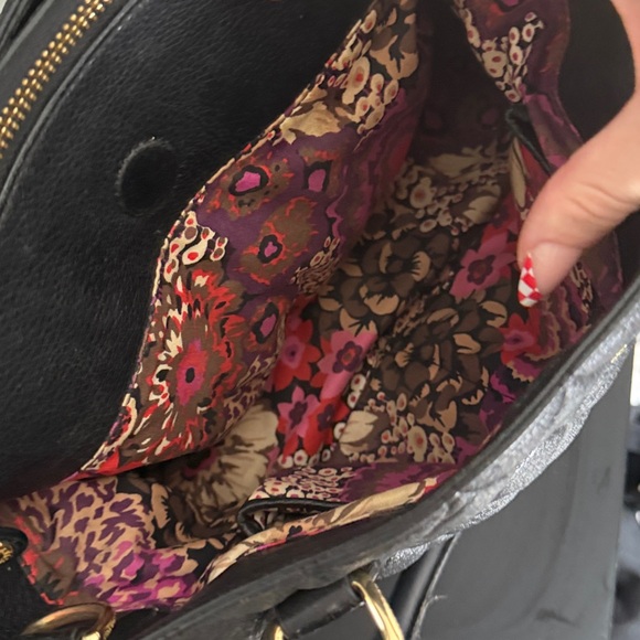 Vera Bradley Black Quilted Leather Satchel Floral Lining Shoulder Bag Classy - Picture 5 of 17